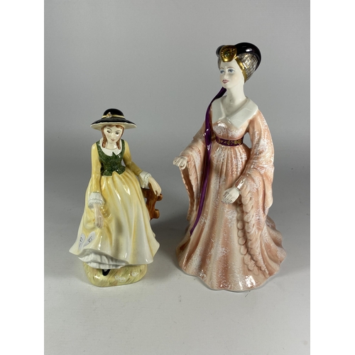 792 - TWO CERAMIC LADY FIGURES TO INCLUDE A COALPORT HOUSE OF LANCASTER & ELEGANCE (A/F)