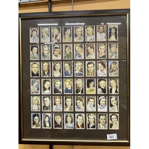 831 - A MAHOGANY FRAMED PICTURE CONTAINING CIGARETTE CARDS