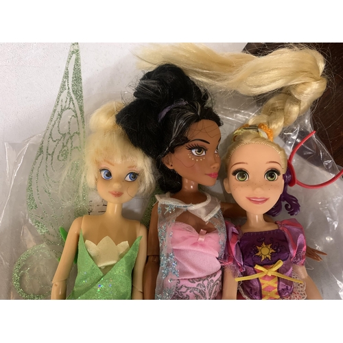 910A - THREE DOLLS TO INCLUDE RAPUNZEL AND TINKERBELL