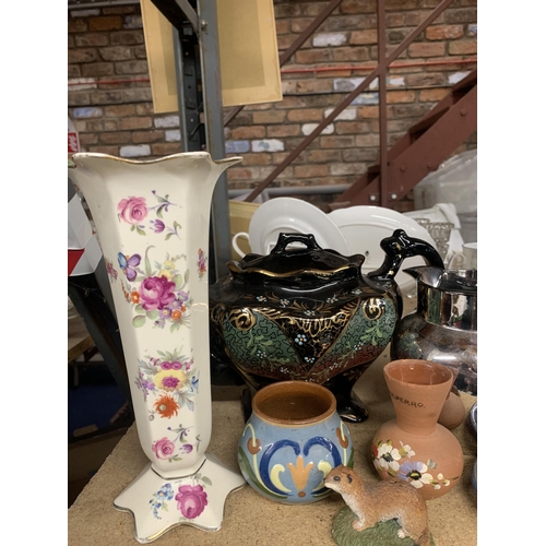 972 - A LARGE VICTORIAN TEAPOT, STUDIO POTTERY, VASE, JUG, ETC