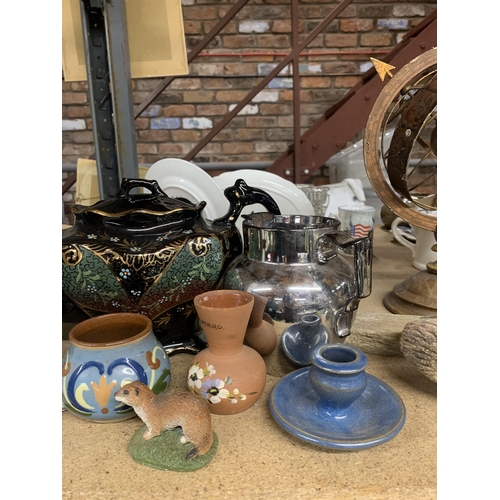 972 - A LARGE VICTORIAN TEAPOT, STUDIO POTTERY, VASE, JUG, ETC