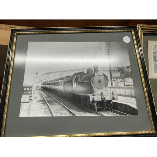 1091 - TWO FRAMED RAILWAY PRINTS TO INCLUDE A PHOTOGRAPHIC IMAGE OF A STEAM TRAIN PLUS A MONTAGE OF STEAM T... 