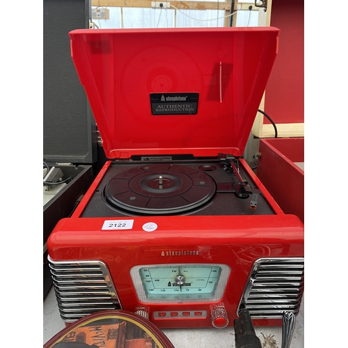 2122 - A STEEPLETONE PORTABLE RECORD PLAYER AND AN ASSORTMENT OF ITEMS