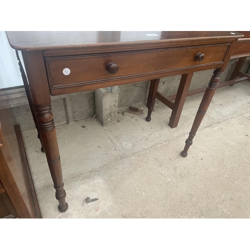 2202 - A 19TH CENTURY MAHOGANY SIDE TABLE WITH SINGLE DRAWER, ON TURNED LEGGS, 33.5