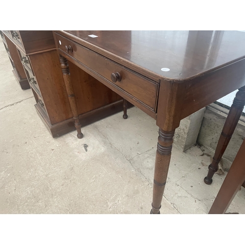 2202 - A 19TH CENTURY MAHOGANY SIDE TABLE WITH SINGLE DRAWER, ON TURNED LEGGS, 33.5