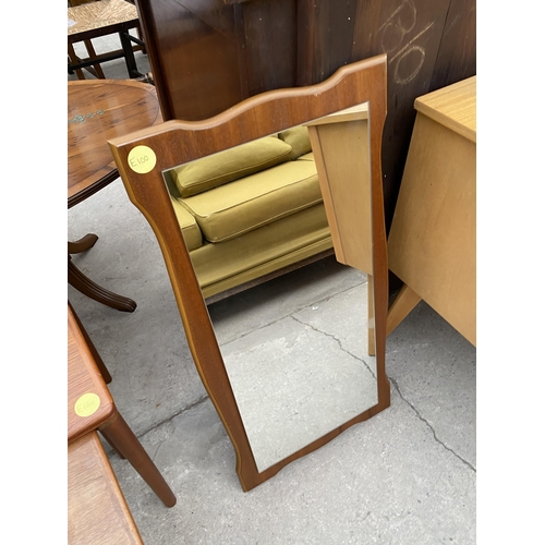 2406 - A NEST OF TWO RETRO TEAK TABLES AND WALL MIRROR