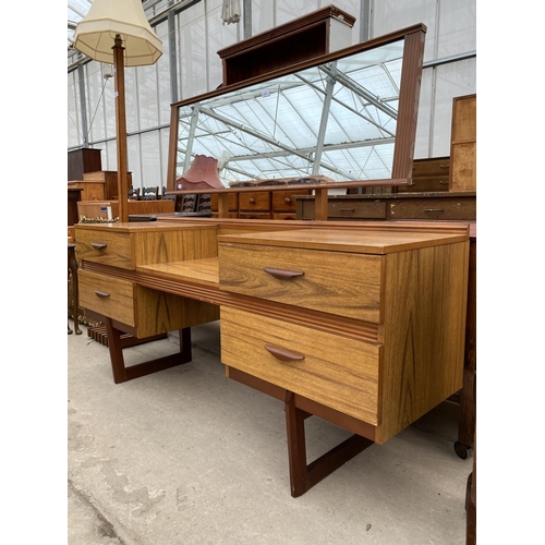 2411 - A RETRO TEAK TWIN PEDESTAL DRESSING TABLE, 60