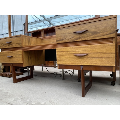 2411 - A RETRO TEAK TWIN PEDESTAL DRESSING TABLE, 60