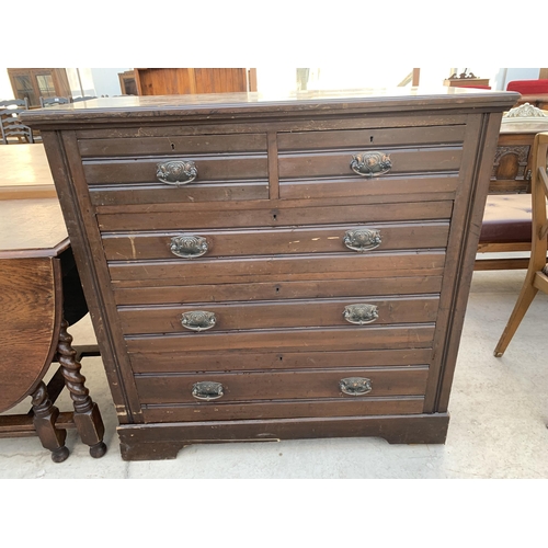 2481 - A LATE VICTORIAN SATINWOOD CHEST OF TWO SHORT AND THREE LONG DRAWERS, 42