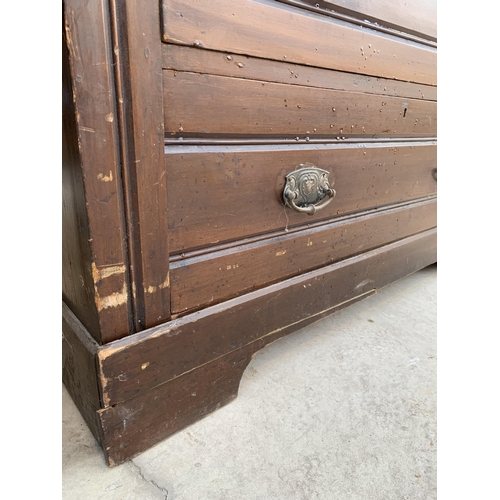 2481 - A LATE VICTORIAN SATINWOOD CHEST OF TWO SHORT AND THREE LONG DRAWERS, 42