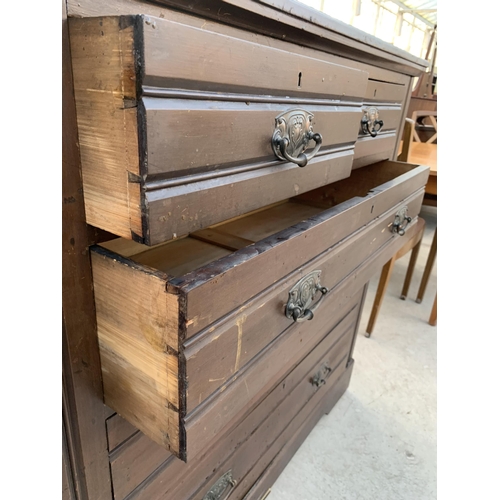 2481 - A LATE VICTORIAN SATINWOOD CHEST OF TWO SHORT AND THREE LONG DRAWERS, 42