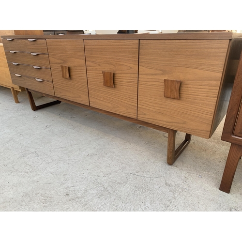 2497 - A RETRO TEAK 'EUROPA FURNITURE' SIDEBOARD ENCLOSING THREE CUPBOARDS, ONE WITH DROP-DOWN FRONT AND FO... 