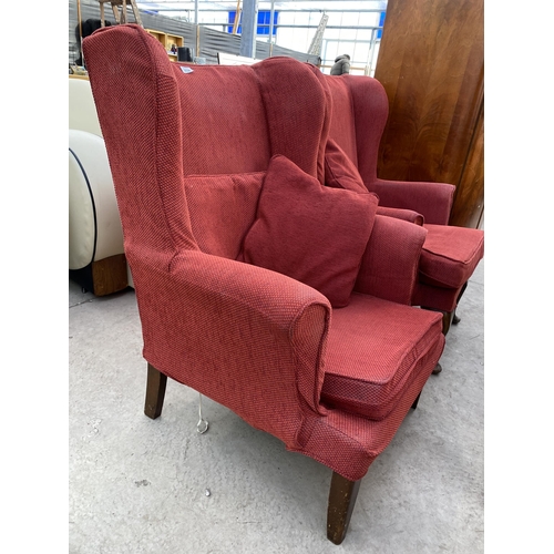 2538 - TWO MODERN SIMILAR WING BACK FIRESIDE CHAIRS