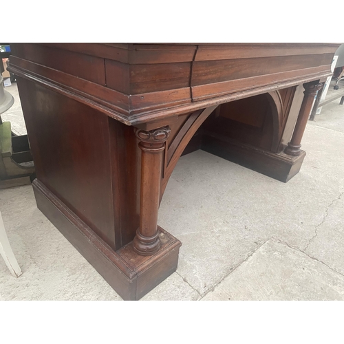 2548 - A VICTORIAN MAHOGANY CYLINDER BUREAU BOOKCASE WITH SINGLE ARCHED GLAZED UPPER PORTION, THE BASE ENCL... 