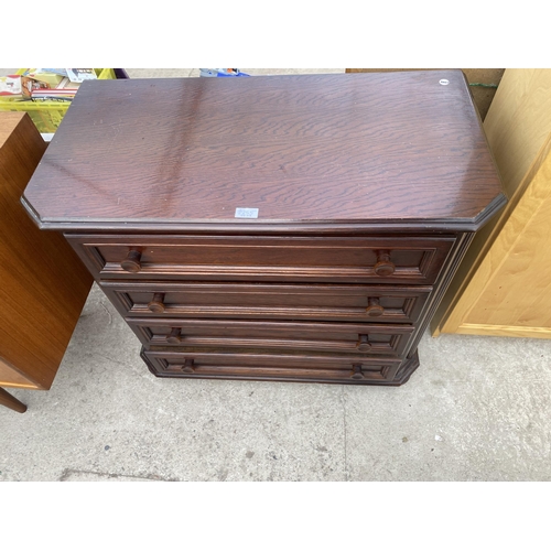 2555 - A MODERN OAK CHEST OF FOUR DRAWERS WITH CANTED FRONT CORNERS, 34