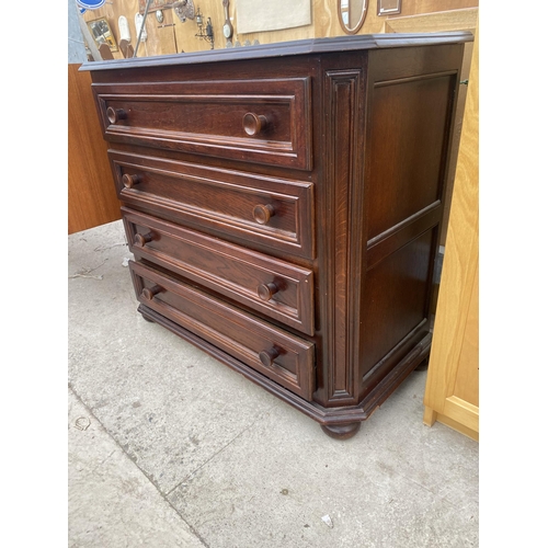 2555 - A MODERN OAK CHEST OF FOUR DRAWERS WITH CANTED FRONT CORNERS, 34