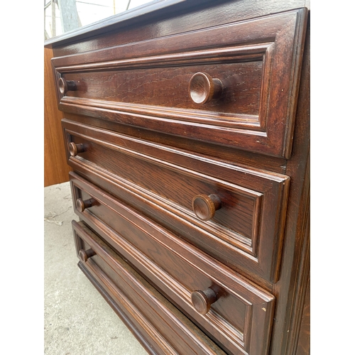 2555 - A MODERN OAK CHEST OF FOUR DRAWERS WITH CANTED FRONT CORNERS, 34