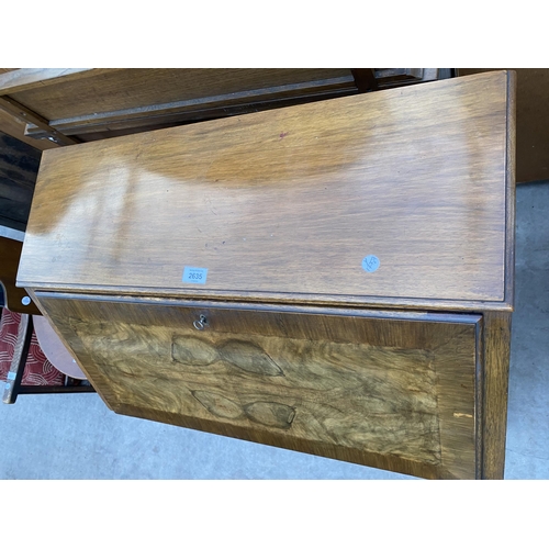 2635 - A MID 20TH CENTURY WALNUT BUREAU ON CABRIOLE LEGS, WITH BALL AND CLAW FEET, 30