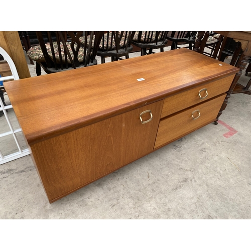 2655 - A RETRO TEAK SIDEBOARD ENCLOSING TWO DRAWERS AND CUPBOARD, 49