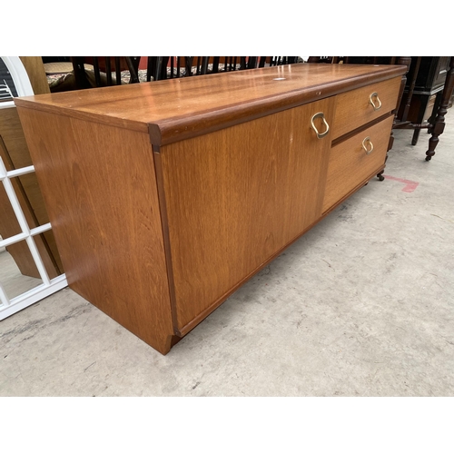 2655 - A RETRO TEAK SIDEBOARD ENCLOSING TWO DRAWERS AND CUPBOARD, 49