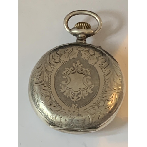 603 - A SILVER POCKET WATCH WITH VISUAL ESCAPEMENT