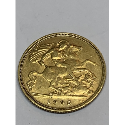 538 - AN EDWARD VII 1905 GOLD HALF SOVEREIGN