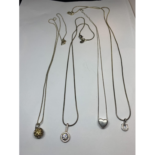 567 - FOUR SILVER NECKLACES WITH PENDANTS