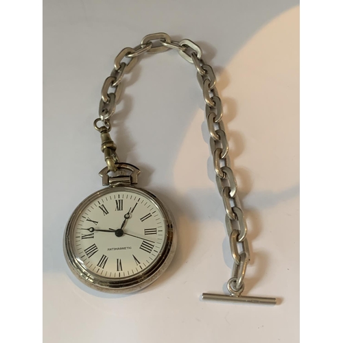 578 - A POCKET WATCH WITH SILVER CHAIN