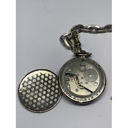 578 - A POCKET WATCH WITH SILVER CHAIN