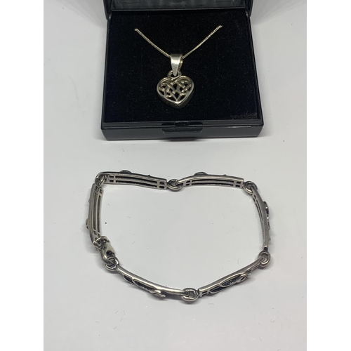 582 - A SILVER MACKINTOSH NECKLACE AND BRACELET IN A PRESENTATION BOX