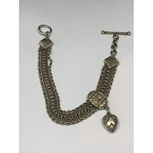 595 - AN ORNATE SILVER HALF ALBERT WATCH CHAIN