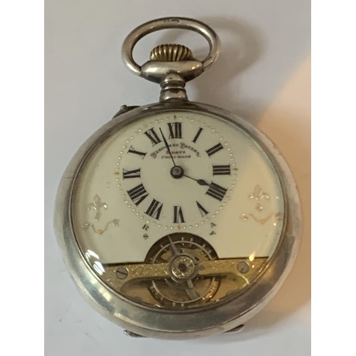 603 - A SILVER POCKET WATCH WITH VISUAL ESCAPEMENT