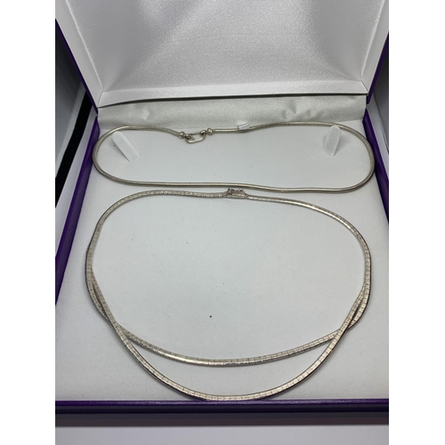 612 - TWO SILVER NECKLACES WITH A PRESENTATION BOX