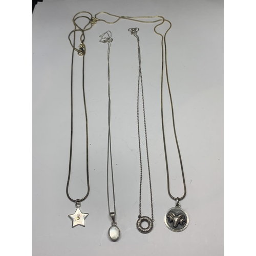 621 - FOUR SILVER NECKLACES WITH PENDANTS