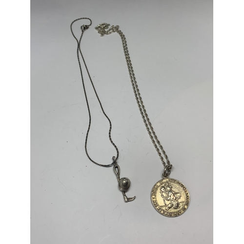 622 - TWO SILVER NECKLACES WITH PENDANTS