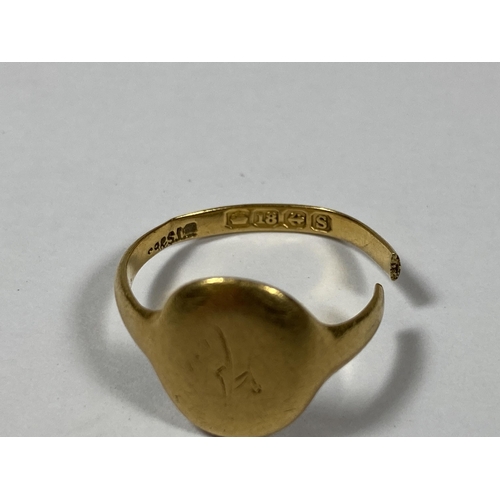 451 - A 18CT YELLOW GOLD SIGNET RING, A/F, WEIGHT 2.99G