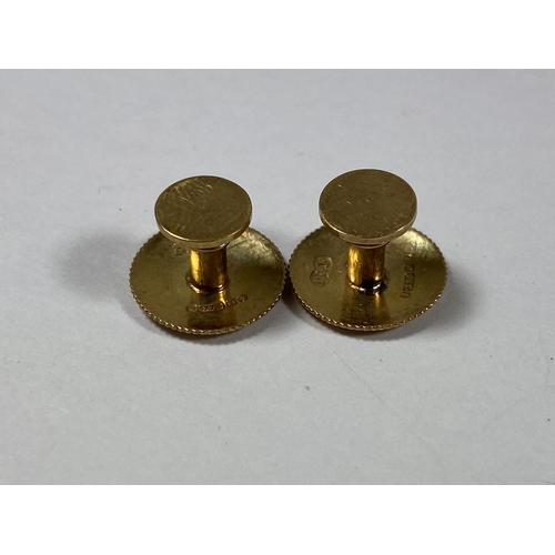 454 - A PAIR OF 9CT YELLOW GOLD COLLAR / BUTTON STUDS, WEIGHT 1.6G