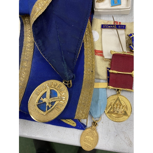 42 - A COLLECTION OF STAFFORDSHIRE MASONIC ITEMS TO INCLUDE A SILVER ST MICHAELS MEDAL, FURTHER GILT MEDA... 