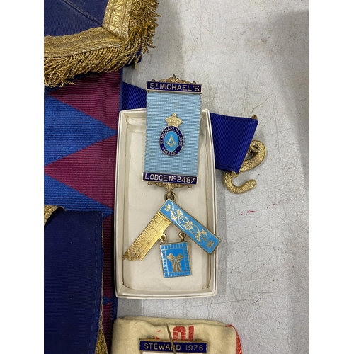 42 - A COLLECTION OF STAFFORDSHIRE MASONIC ITEMS TO INCLUDE A SILVER ST MICHAELS MEDAL, FURTHER GILT MEDA... 