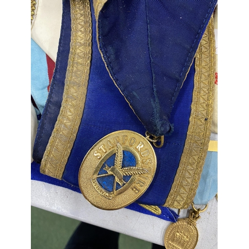 42 - A COLLECTION OF STAFFORDSHIRE MASONIC ITEMS TO INCLUDE A SILVER ST MICHAELS MEDAL, FURTHER GILT MEDA... 