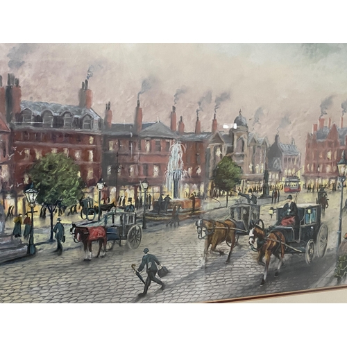 43 - A BERNARD MCMULLEN, BRITISH, (1952-2015) NORTHERN ART PASTEL OF MANCHESTER PICCADILY, SIGNED LOWER L... 