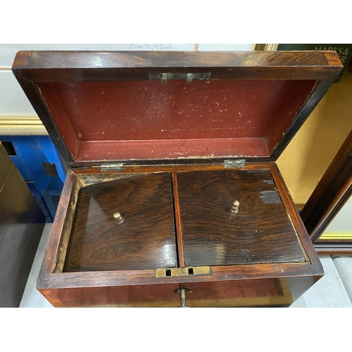 46 - A 19TH CENTURY ROSEWOOD DOME TOPPED TEA CADDY