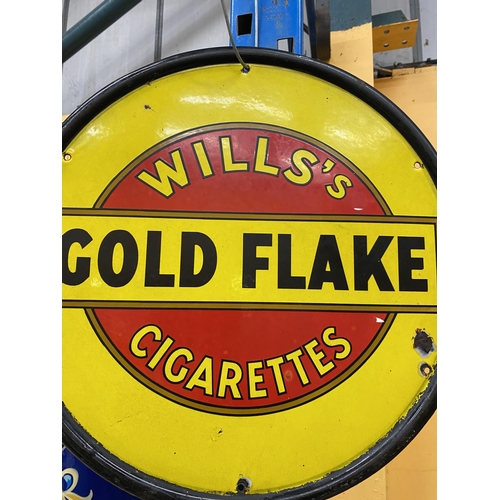 80 - A VINTAGE WILL'S GOLD FLAKE CIGARETTES ENAMEL CIRCULAR SIGN, DIAMETER 46CM