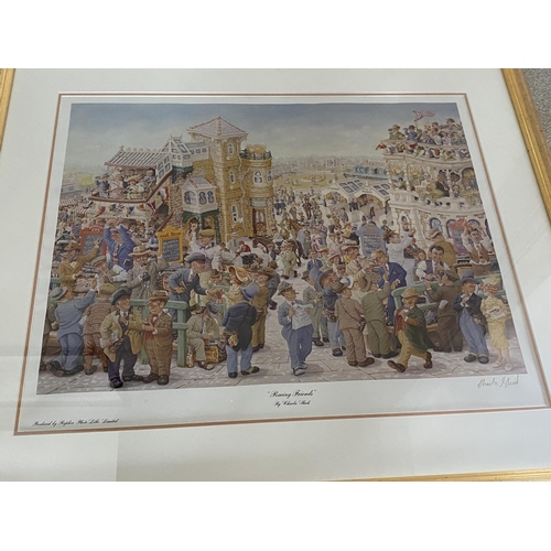 85 - A CHARLES 'CHARLIE' SHIELS, BRITISH, (1947-2012) GILT FRAMED PENCIL SIGNED 'RACING FRIENDS' PRINT, S... 