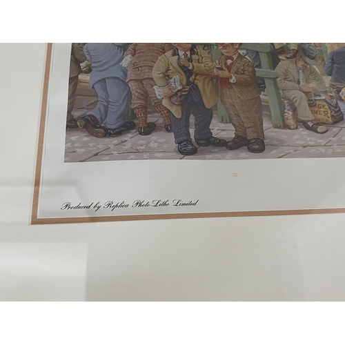 85 - A CHARLES 'CHARLIE' SHIELS, BRITISH, (1947-2012) GILT FRAMED PENCIL SIGNED 'RACING FRIENDS' PRINT, S... 