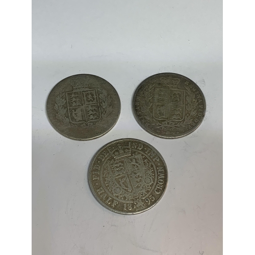 672 - THREE VICTORIAN SILVER HALF CROWNS