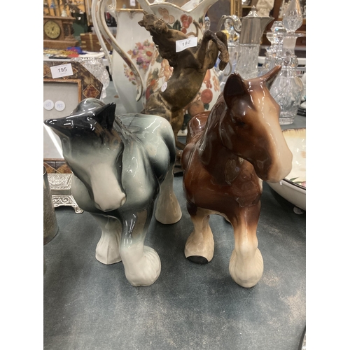 191 - TWO CERAMIC SHIRE HORSES HEIGHT 23CM