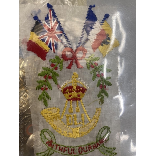 400 - A SILK HANDKERCHIEF WITH 'IT'S A LONG WAY TO TIPPERARY' PRINTED ON IT, MILITARY BUTTONS AND BADGES, ... 