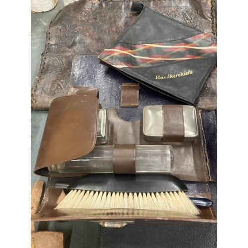 416 - A GENTLEMAN'S TRAVELLING KIT, MANICURE SET, SHOE SHINE SET, ETC