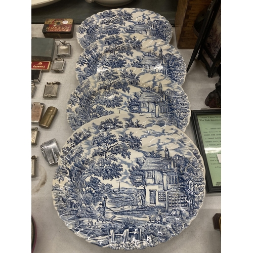 429 - FIVE MYOTT'S 'THE HUNTER' BLUE AND WHITE PLATTERS